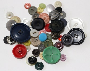 Lot of 50 Vintage Buttons - Mixed Media, Assemblage, Scrapbooking, Art Journal, Collage Supplies