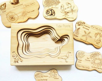 Tidepool layered puzzle, ocean wooden puzzle, montessori wooden puzzle, educational toys