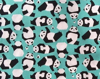 Pandas on Turquoise, Sevenberry, Japanese Import Fabric, 100% Cotton Sheeting Fabric