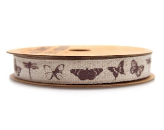 Butterflies Dragonflies Cotton Ribbon, 5/8-Inch, 10 Yards
