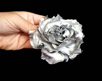 Silver Rose Hair Clip Wedding Bridal Rose Hair band accessories handmade Flower Hair Clip Rose Floral Hair Clip Baby girl hairpin hairpiece