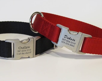Personalized Dog Collar - All Metal Buckle Laser Engraved With 16 Webbing Colors To Choose From
