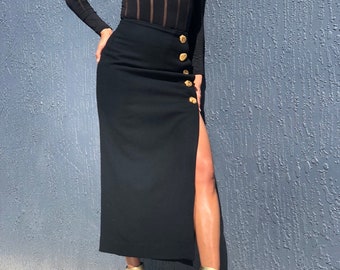 Todd Oldham vintage black pencil skirt side slit