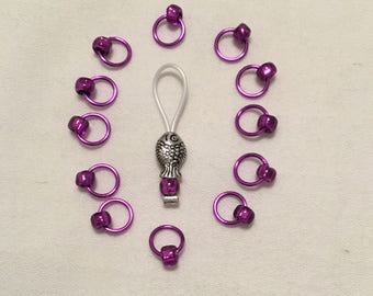 Purple Snag Free Stitch Markers w/ Fish
