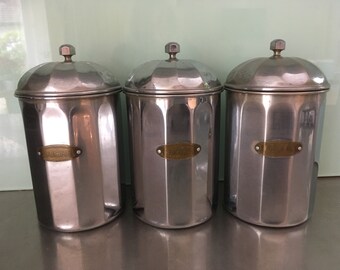 Silver Metal French Kitchen Canister Set, French Cuisine , Home Decor.
