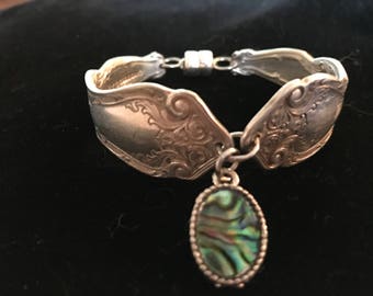 Bracelet Made From Vintage Silver Plated Flatware With Abalone Charm