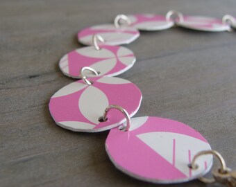 Upcycled iTunes Credit Gift Card Pink Link Bracelet - Recycled Jewelry, Music Lover, Apple iTunes, Gift Card Credit Card Bracelet