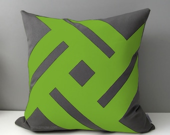 Grey & Lime Green Outdoor Pillow Cover, Modern Pillow Cover, Decorative Cushion Cover, Gray Macaw Sunbrella Throw Pillow Case, Mazizmuse