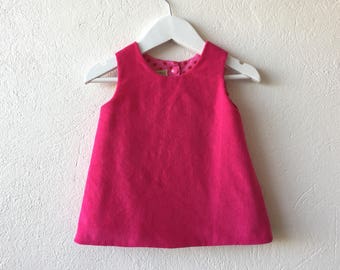 Baby girl reversible pinafore dress fuchsia pink corduroy dress