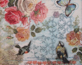 4 Paper Napkins,Paper Napkins for decoupage,Paper Napkins with birds & Roses,Vintage paper napkin,Decor Collection, Provence,Art decor.Nr6