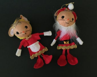 Vintage 2 Christmas Ornament Felt Mice