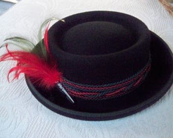 Vintage Accessory Alpine Hat Original Tirolerhut Tyrolean Hat Octoberfest Bavarian Black Hat