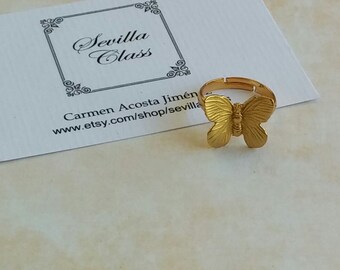 Raw brass Butterfly Adjustable ring
