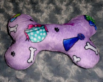 Birthday Dog Bone - Embroidered Bone - Squeaker Dog Toys - 6" , 10" or 12" - Includes a name and/or a Birthdate or Gotcha date