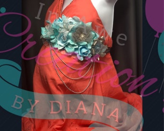 Blue Mom to be Sash, Maternity Sash, Pregnancy Sash, Flower Sash, Baby Shower Sash, Gender Reveal Sash,
