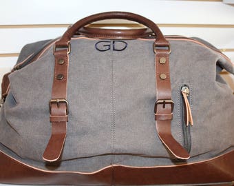 Gray Duffle Bag-Groomsmen Gifts Personalized-Embroidered Initials- Available in Olive, Gray, Tan and Blue