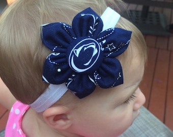Free Shipping! Penn State University PSU nittany lion 6 petal fabric flower baby headband