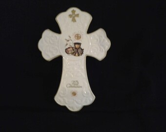 REDUCED PRICE>>>>Porcelain First Communion Wall Cross Gift