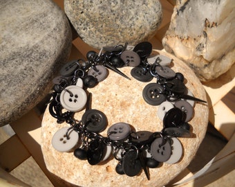 Midnight Storms Black and Gray Button Bracelet