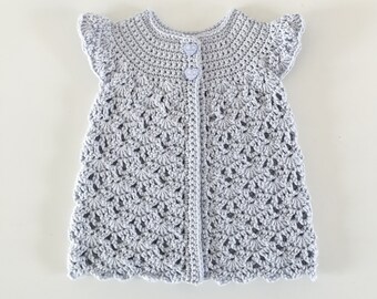 Organic Cotton Baby Crochet Cardigan in Purple, Eco-Friendly, Fair Trade, Custom Made Size 6 months