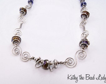 Lampwork Sterling Silver Wire Wrapped Necklace-KTBL