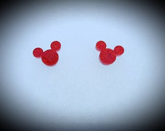 Disney inspired red glitter mickey earrings