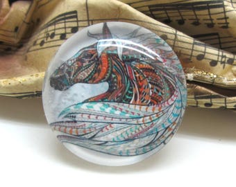 2 cabochons 14 mm glass horse Tribal 1-14 mm