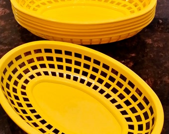 yellow food trays | snack trays | reusable | microwavable plastic | fast food baskets | 6 count