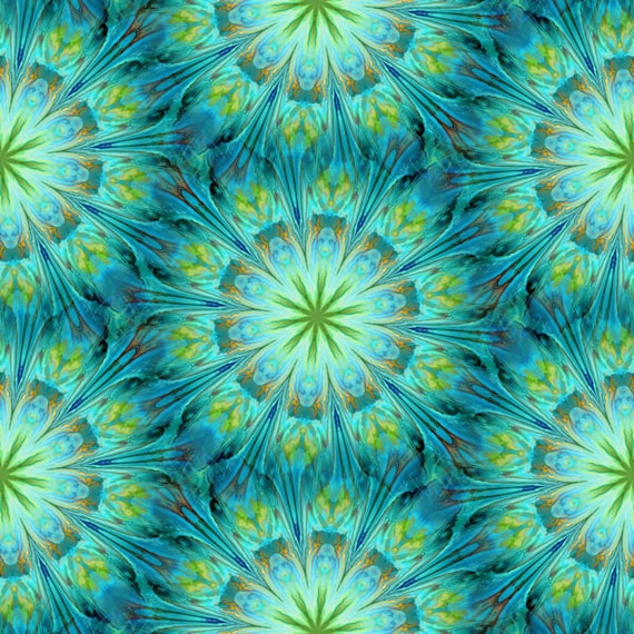 Fashion Textile Artist Hand Created Jersey Lycra Spandex Knit Kaleidoscope Blue Fabric