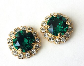 Swarovski Emerald Stud Earrings Emerald Crystal Earrings Bridesmaid Jewelry Swarovski Gold Post Earrings Wedding Jewelry Emerald Earrings