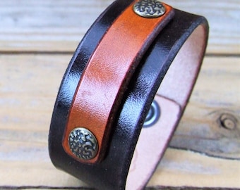 Leather Bracelet with tag and rivets