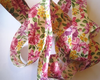 Abigail Floral Cotton Ribbon Trim, Multi, 1 3/8" inch wide, 1 yard, For Mixed Media, Gifts, Scrapbook, Home Decor, Accessories