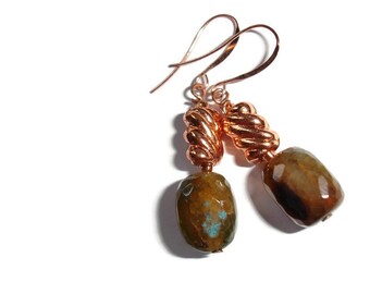 Agate Stone Earrings agate earrings stone earrings natural earrings copper gemstone earrings copper earrings natural stone nugget earrings