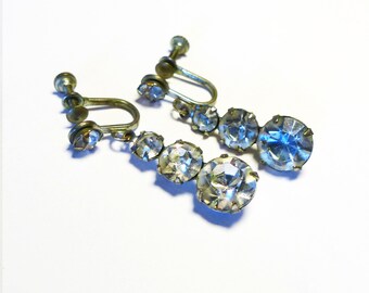 Rhinestone Earrings Vintage Screw Back - 75