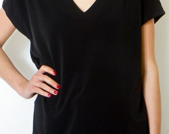 Black oversized blouse with v neck and short sleeve shirt casual loose shirt plus size top for womens