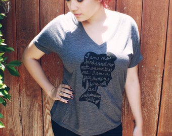 Jane Eyre Quote "I am no bird..." Women's Slouchy V-neck Tee, Literary Gifts, Book Lover. MADE TO ORDER