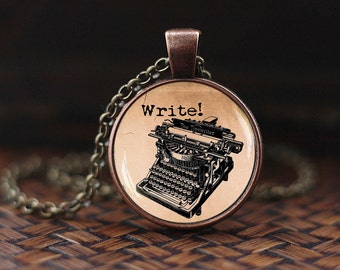 Old Typewriter necklace, Vintage Typewriter pendant, Old Typewriter jewelry, Writer necklace, gift for Writer, glass dome pendant