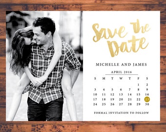 Save-the-date invitation calendar save the dates faux gold invite post card engagement invitation wedding invite digital printable STD022