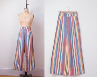 1940s high waist wide leg cotton striped pants / extra small - small