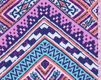White/Fuchsia/Orange Diamond Crepe de Chine, Fabric By The Yard