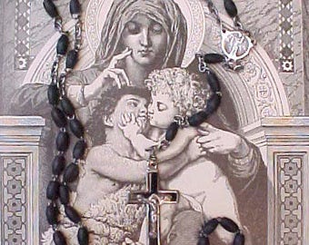 Sweet and Simple French Rosary-Black Wooden Beads and Sacred Heart Medal