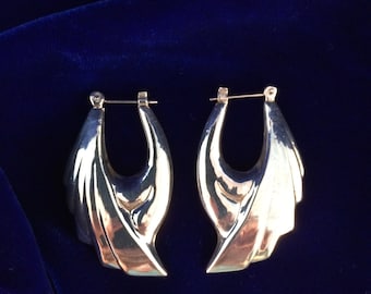 Vintage Silver Winged Hoop Post Earrings