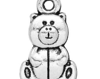 Set of 5 Teddy bear CHARMS 16X10mm antique silver Metal charms