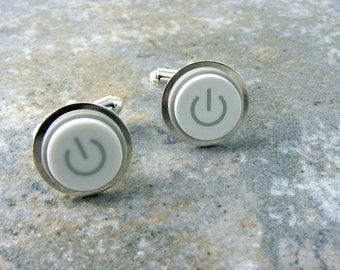 Power Up Cuff Links, White Mac Power Buton, Recycled, Apple, Techie, Wedding, Anniversay, Birthday, Gift, Men, power button jewelry