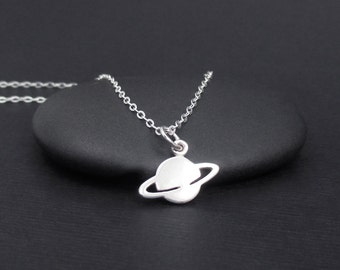 Saturn Necklace Sterling Silver Tiny Planet Necklace, Space Necklace, Space Jewelry, Planet Jewelry