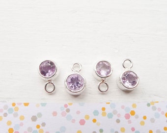Amethyst Charm February Birthstone 4mm Gemstone Pendant with Sterling Silver Bezel (CHSK46)