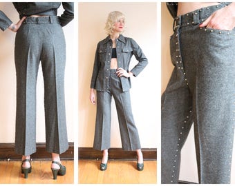 Early 1970s Suit // Wool Studded 2pc Suit // vintage 70s suit