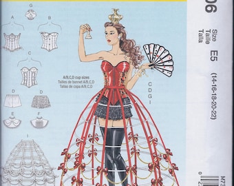 McCall's 7306 Misses Steampunk Cos Play Costume Corset Hoop Skirt Collar Crown UNCUT Sewing Pattern