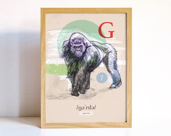 G for Gorilla Art Print | Original Illustration | Animal | Wall Art Design | Modern Art | Wall Art Decor | Digital Art