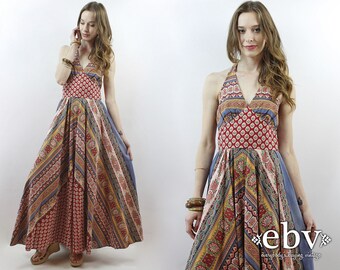 Hippie Dress Hippy Dress Bohemian Dress Festival Dress Boho Dress 1970s Dress Vintage 70s Dress 70s Maxi Dress Halter Dress XS S